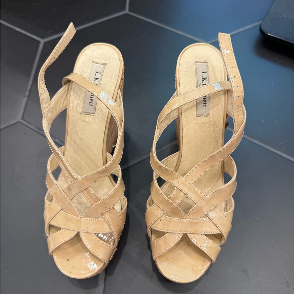 LK Bennett Beige Patent Strappy Heels